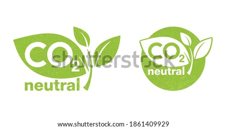 CO2 neutral green rough textured stamp - carbon emissions free (no air atmosphere pollution) industrial production eco-friendly isolated sign