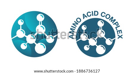 Amino acid complex icon - organic compounds monomers that make up proteins and used in food industry, condiment, bodybuilding supplement, animal feed. Vector illustration