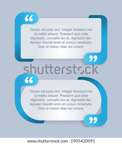 Quotes template in 2 variations - decorative frame block. Creative blue quotation marks and place with sample text, message box - vector typographic block or website element