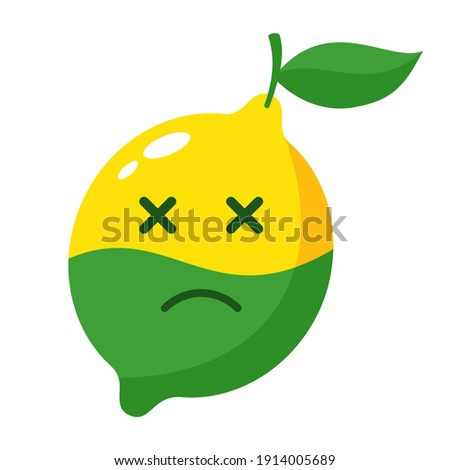 Citrus greening disease - Huanglongbing or HLB plant illness - dead lemon fetus with green bottom and bitter taste. Vector illustration.