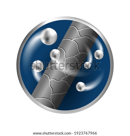 Hair restore and anti hair-fall formula icon for shampoo or cosmetics ingredients - zoomed hairline surrounded by abstract particles. Vector illustration