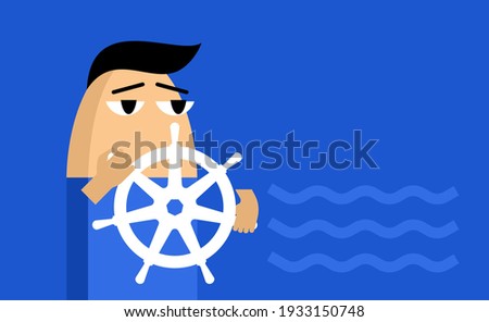 Open-source system for automating computer application management. Developer with steering wheel. Vector illustration