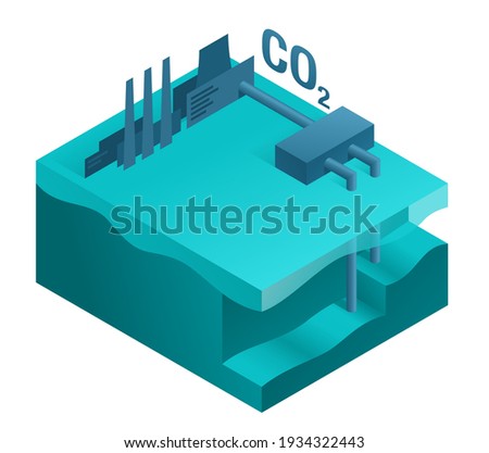 Underground Storage of Carbon Dioxide - Carbon Capture, Utilization and Storage Technologies. Isometric vector illustration