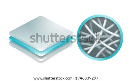 Nanofiber icon - textile fibers with diameters in nanometer range, generated from different polymers with different physical properties. Membrane isometric 3D emblem. Vector illustration