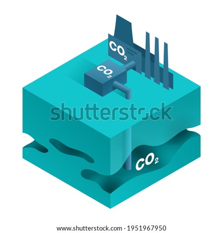 Underground Storage of CO2 - Carbon Dioxide Capture, Utilization and Storage Technologies. Isometric vector illustration Foto d'archivio © 