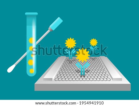 Using graphene-based electrochemical sensor for rapid detecting COVID-19 in less than five minutes. Vector illustration Foto stock © 