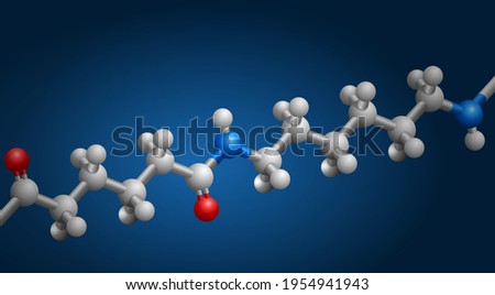 Nylon molecular structure, repeating of amide links. Vector illustration in 3D decoration
