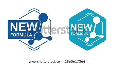New Formula sticker badge in hexagonal form with molecular cell elements - isolated vector sticker for packaging information