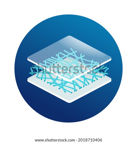 Nanofiber 3D icon - textile with diameters in nanometer range, generated from different polymers with different physical properties. Membrane isometric emblem. Vector illustration