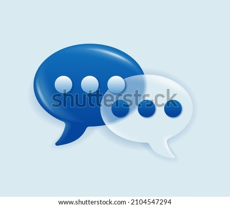 3D glossy speech dialog bubble - icon in glassmorphism style for chat, messenger, comunications, support service