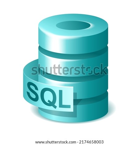 SQL icon in 2D style - database server disc with text. Isolated vector pictogram