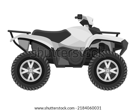 White Quad bike in side view. Four-wheeled motorcycle in flat style - isolated icon transportation. Vector illustration