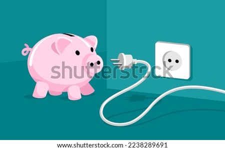Reducing of electricity consumption for money savings due to expensive bills. Plug the electric cord in a socket or in a piggy bank