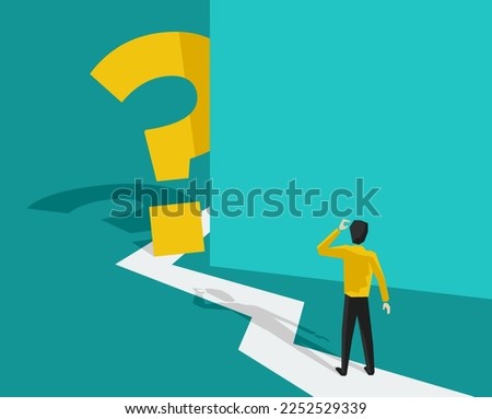 Correct decision choosing - Question mark around the corner, before important choice. vector illustration for business concept or political voting