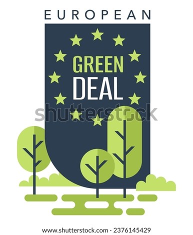 European Green Deal vertical badge - set of policy initiatives with overarching aim of making the EU climate neutral. Isolated geometric decorative element
