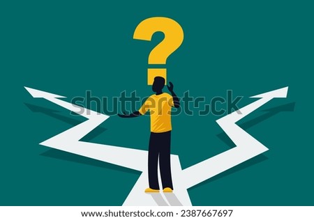 Correct decision choosing - Road fork, Question mark and thinking person, before important choice. vector illustration for business concept or political voting