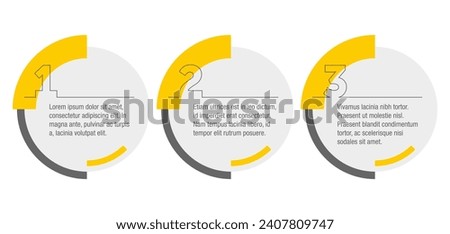 infographic template. 3 steps or points in horizontal row, yellow fill and thin line