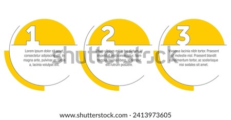 infographic template. 3 steps or points in horizontal row, yellow fill with negative space and thin line