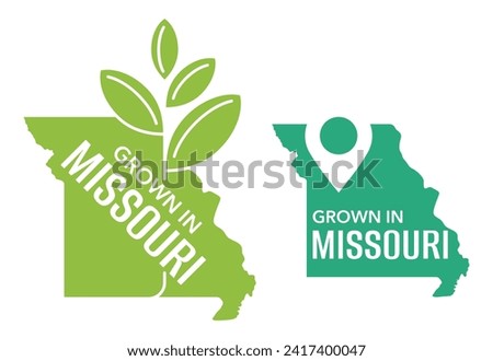 Grown in Missouri state of US. Eco-friendly label for packaging of local farming products - isolated vector sticker in state shape