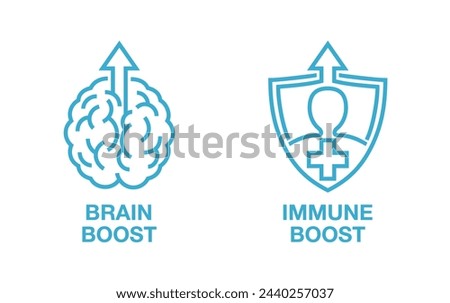 Icons set for Nutrient Supplement - Immune Boost, Brain Boost. In flat bold style