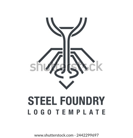 Steel Foundry, Forge or Blacksmith logo template. Symmetrical emblem in bold line