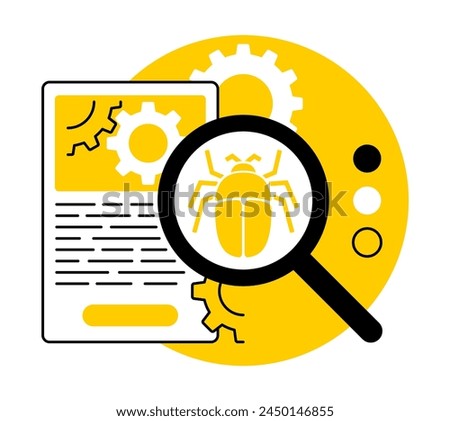 Bug fixing and patch updates - software application updates for improve performance and stability. Illustration in thin line with yellow fill