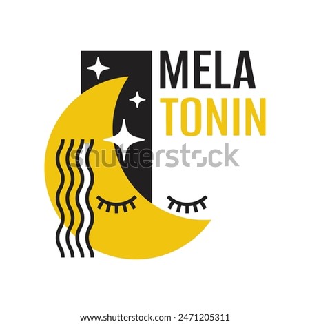 Melatonin icon or logo template. Compound uses for sleep disorders, such as insomnia and jet lag.