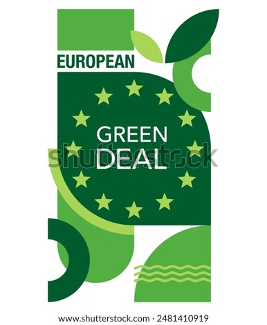 European Green Deal decorative banner - set of policy initiatives with overarching aim of making the EU climate neutral. Isolated geometric design