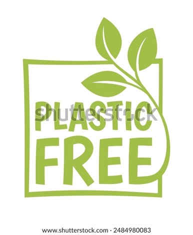 Plastic free - ecofriendly label in square calligraphic decoration with doodle crop. Zero waste, natural, organic products badges. Vector stamp design