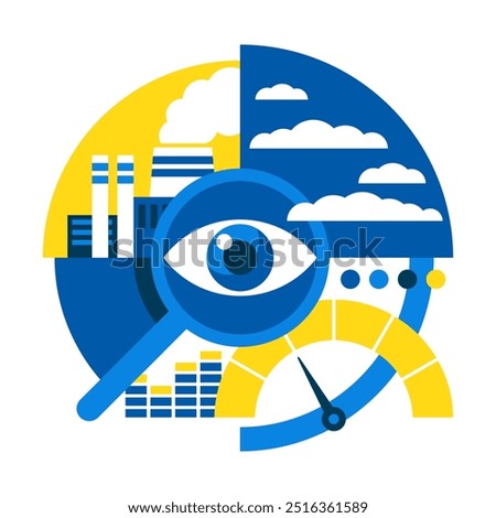 Air Quality Index decoration. AQI is used by government agencies to communicate to the public how polluted the air. Decoration for report in geometric style