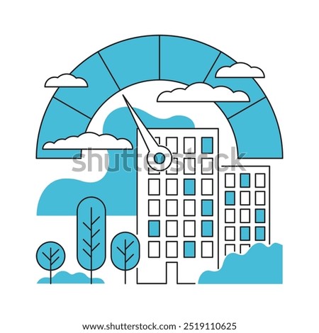 Air Quality Index decoration. AQI is used by government agencies to communicate to the public how polluted the air. Illustration in thin line and blue color