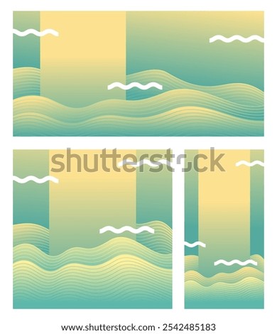 Abstract web banners set with different aspect ratio for advertising or social media posts. Wavy gradient shapes with vertical copy space. Vector layouts