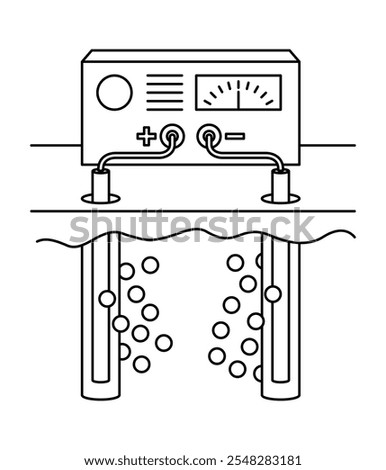 Electrokinetic Soil Remediation using anode and cathode electrodes placed into the ground with water wells. Isolated vector scheme in thin line for Visual Aids