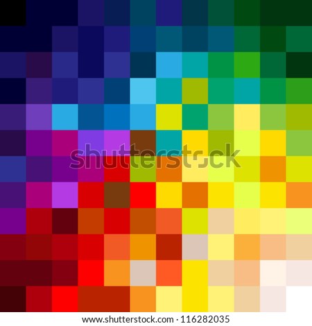 EPS 10: Fun and very colorful series of squares or pixels in all the colors of the spectrum, from light to dark.