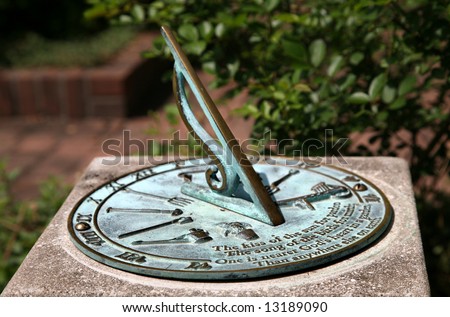 Sundial with Prayer to God Inscribed on Side(Release Information: Editorial Use Only. Use of this image in advertising or for promotional purposes is prohibited.)