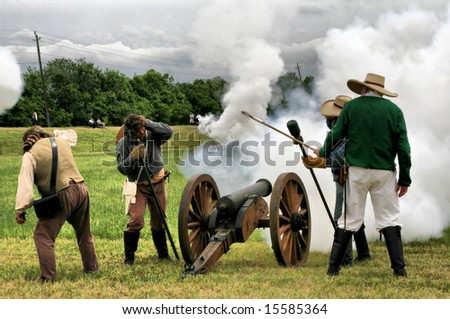 La Porte, Texas - April 26, 2008: Re-enactment of the Battle of San Jacinto (Texas Militia Shelling Santa Anna\'s Forces with Cannon)(editorial)