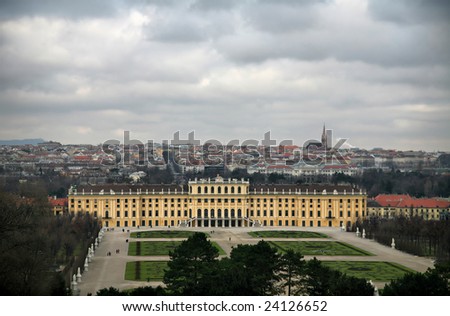 Stormclouds over Schronbrunn Palace, Vienna, Austria(Release Information: Editorial Use Only. Use of this image in advertising or for promotional purposes is prohibited.)
