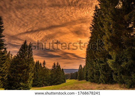 Similar – Image, Stock Photo Further view over trees of the Yosemite-Vally to the “El Capitan” and waterfalls.