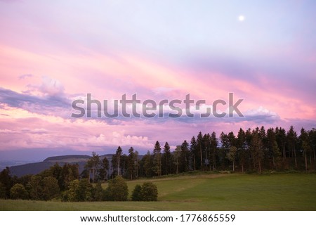 Similar – Image, Stock Photo purple evening sky over row house at dusk