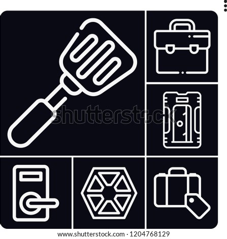 Set of 6 handle outline icons such as suitcase, sharpener, sith, luggage, spatula