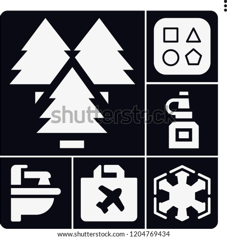 Set of 6 light filled icons such as shapes, sink, sith, duty free, forest