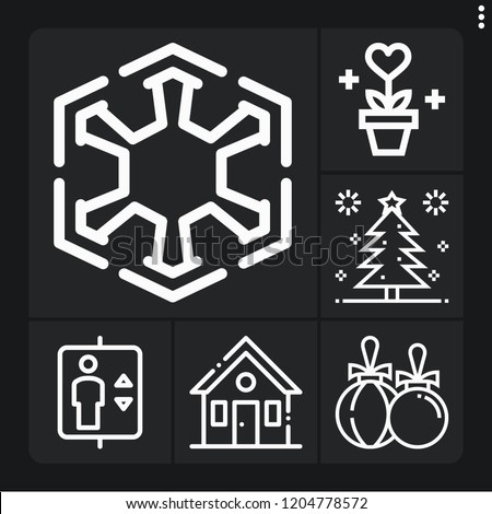 Set of 6 new outline icons such as house, christmas tree, christmas ball, elevator, sith