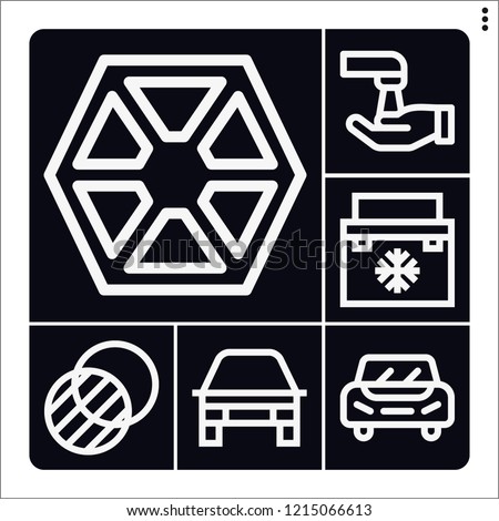 Set of 6 shiny outline icons such as wash, car, sith, transparency