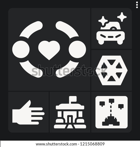 Set of 6 people filled icons such as clean car, sith, game, hand, friendship