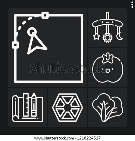 Set of 6 color outline icons such as , design, sith, tomato, lettuce