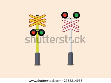Railway traffic light icon. Railway signs. Railroad crossing sign. Vector illustration for safety.