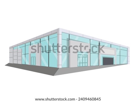 Illustration of a facade office building or car showroom with a minimalist and elegant design. Vector illustration in trendy flat style isolated on white background