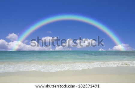 Rainbow clouds and waves and the beach