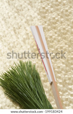 Japanese Golden Paper,Fan And The Pine Needles