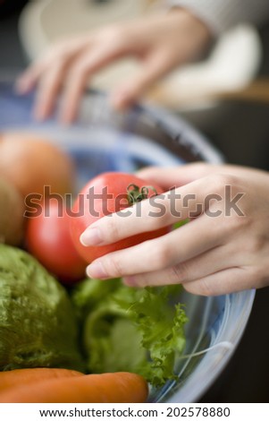 Woman Picking Up The Vegetables